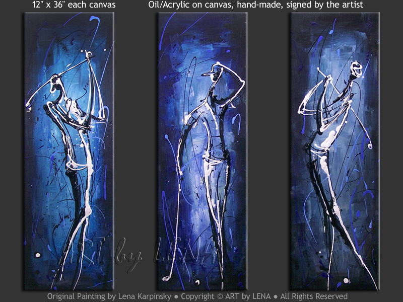 800x600 Blue Golfers Art By Lena - Blue Painting