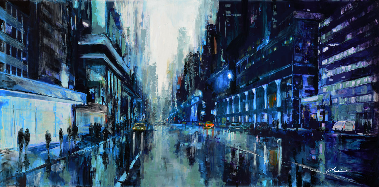 1500x739 Blue Cityscape Abstract Paintings, Amazing Original Abstract - Blue Painting
