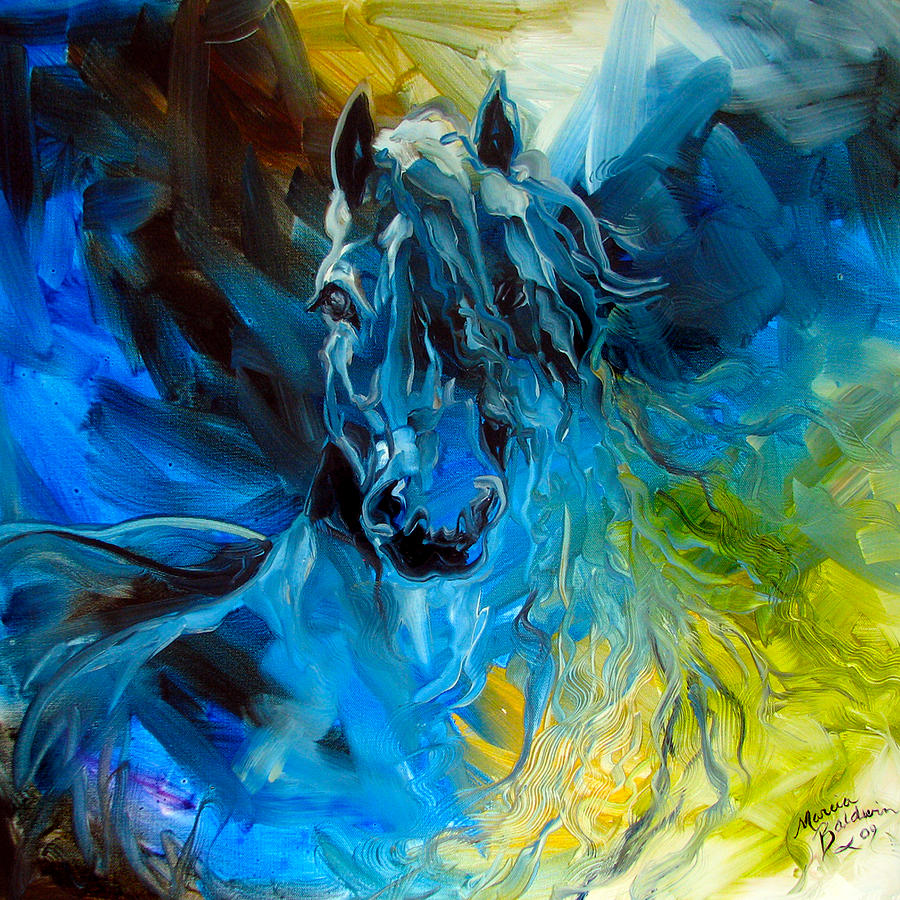 900x900 Equus Blue Ghost Painting By Marcia Baldwin - Blue Painting