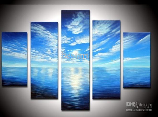 661x490 2018 Hand Painted Blue Ocean White Clouds Clear Landscape Oil - Blue Painting