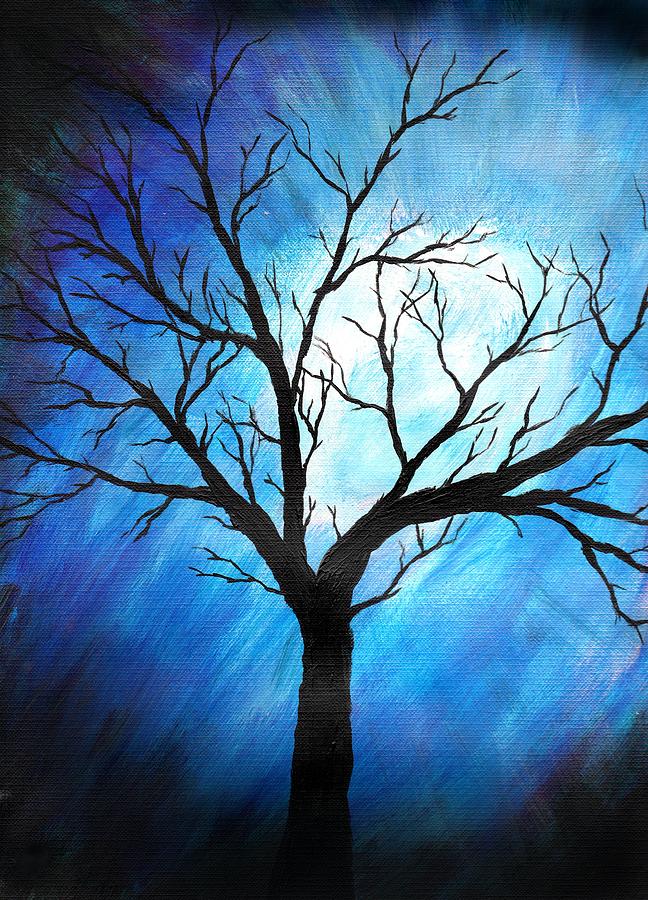 648x900 Abstract Tree On Blue Painting By Sabrina Zbasnik - Blue Painting