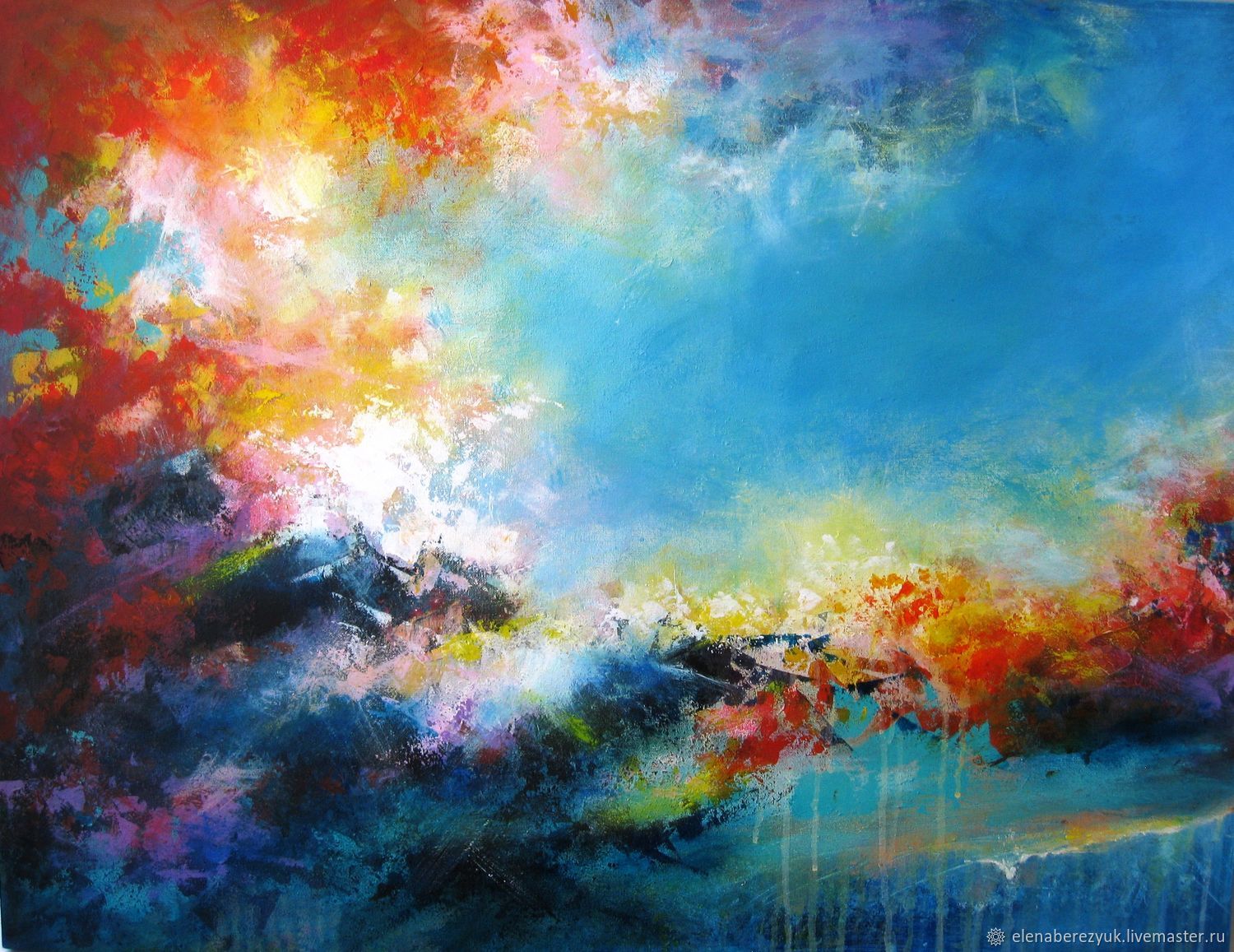 1500x1157 Large Abstract Acrylic Painting Living Room Wall Art Blue Painting - Blue Painting Abstract