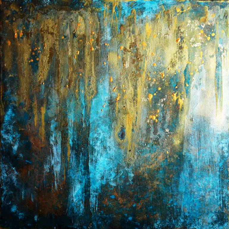 770x770 Saatchi Art Blue Gold Copper Abstract Painting By Anna Sidi Yacoub - Blue Painting Abstract