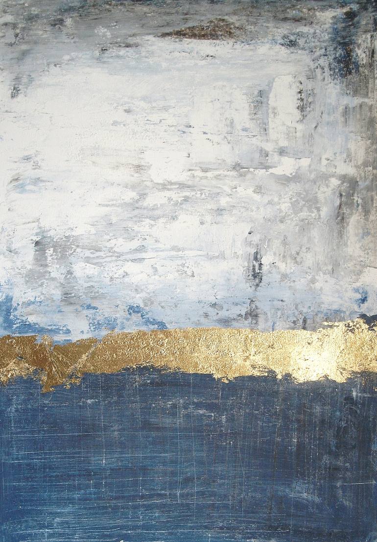 770x1106 Saatchi Art Original Abstract Gold Blue Painting By Jolina - Blue Painting Abstract