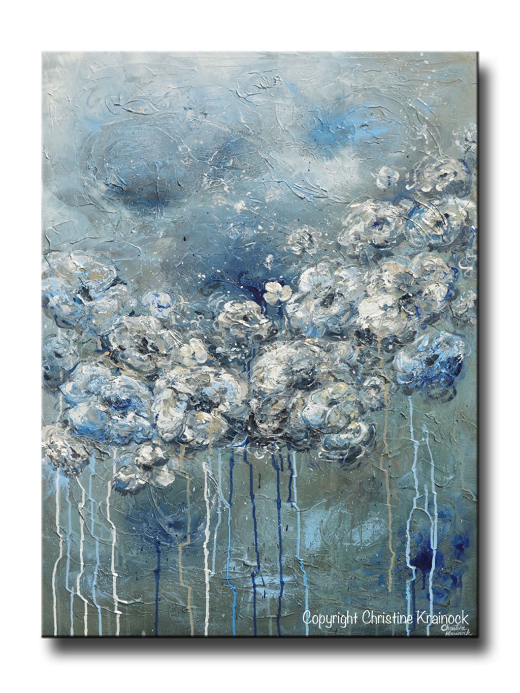 1024x1365 Giclee Print Art Abstract Blue White Flower Painting Canvas Print - Blue Painting Canvas