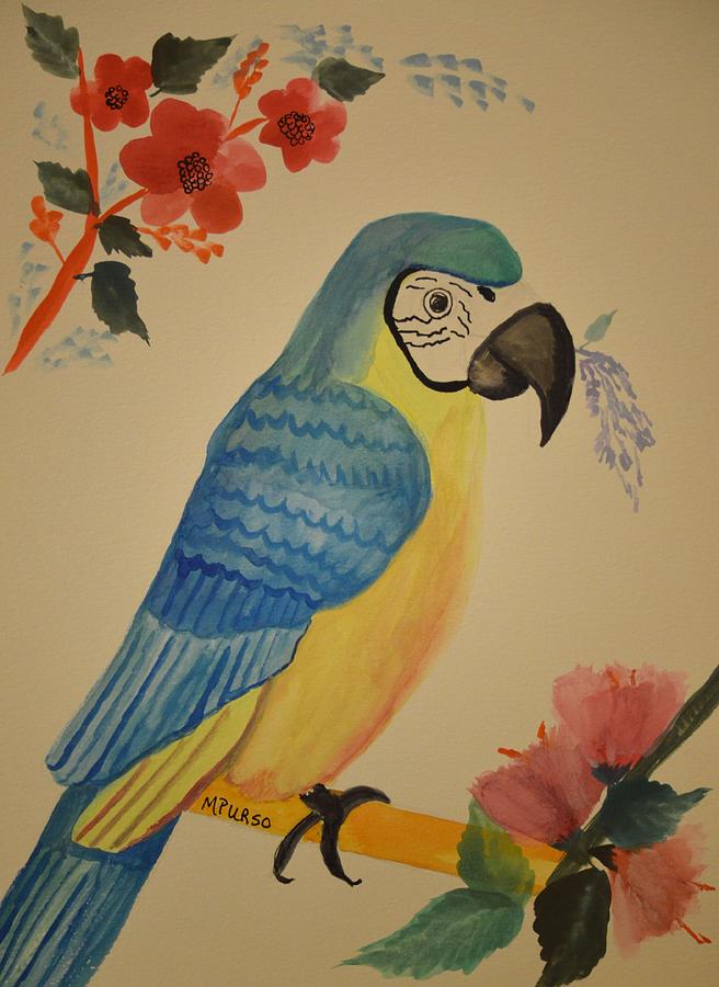 656x900 Blue Parrot Painting By Maria Urso - Blue Parrot Painting