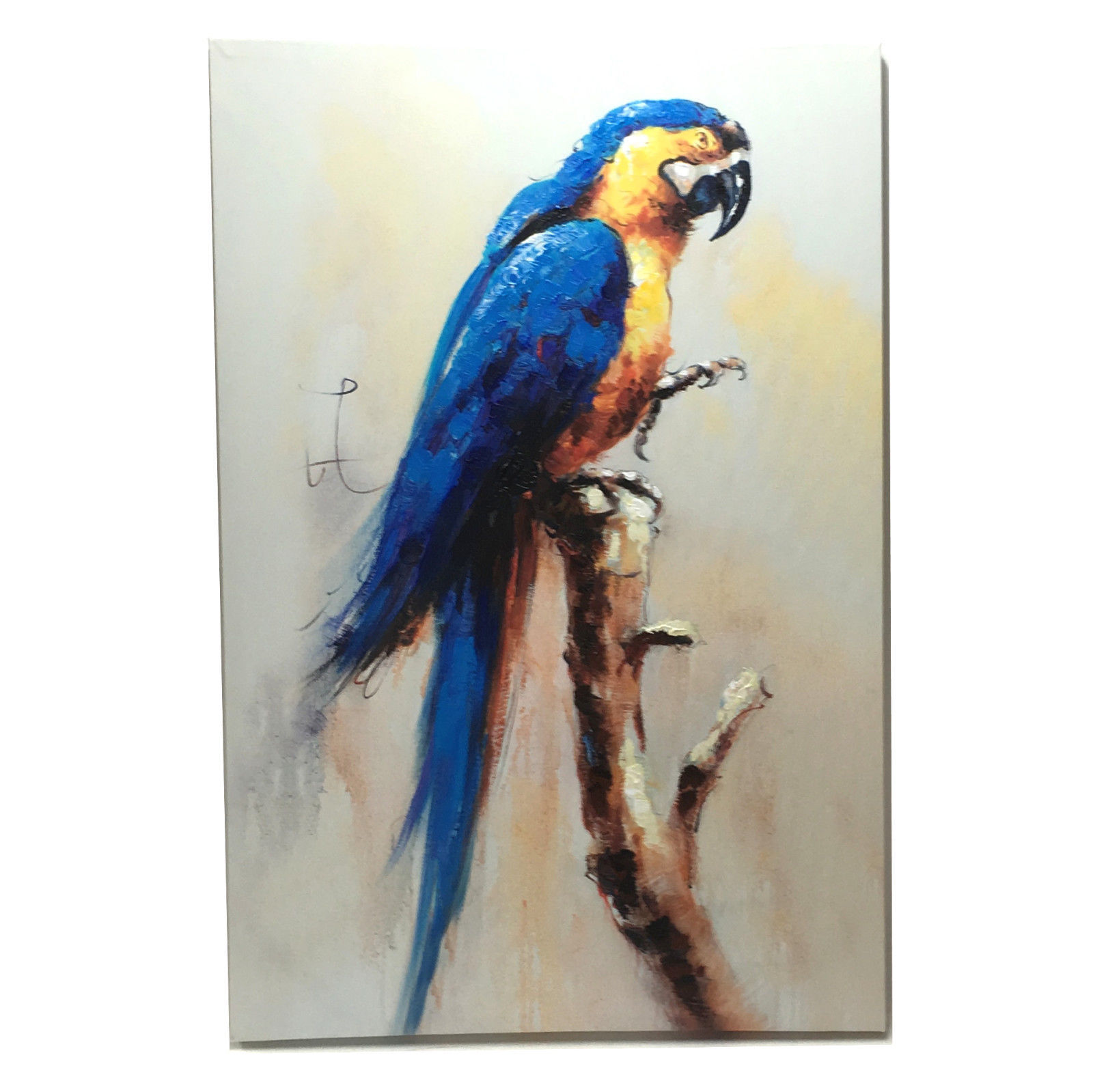 1600x1599 Parrot Bird Branch Canvas Print Wall Art Hanging Modern Oil - Blue Parrot Painting