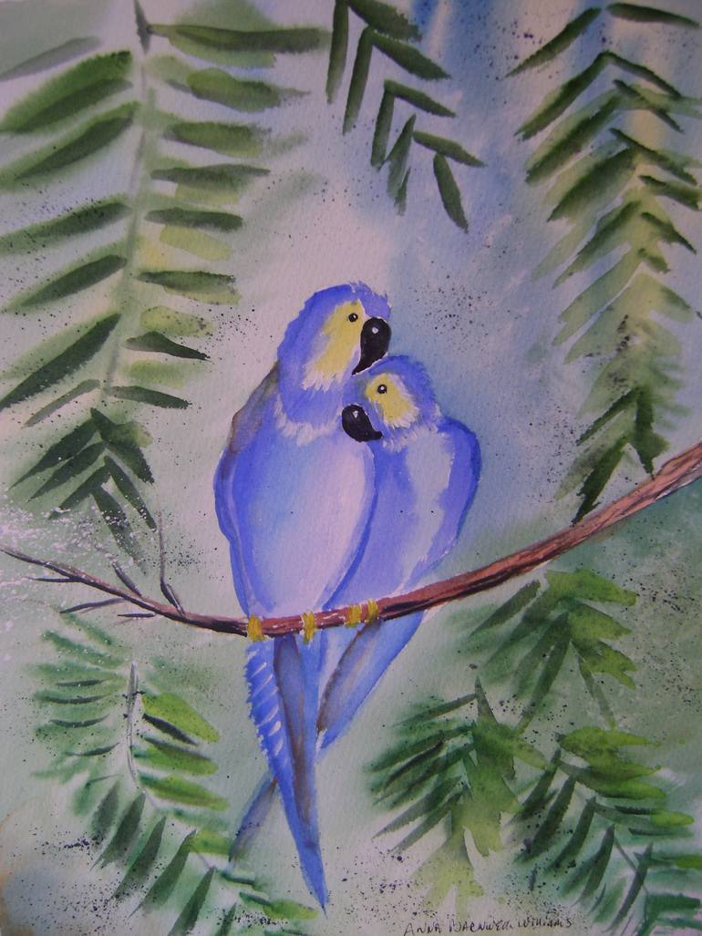 770x1027 Saatchi Art Blue Parrots Painting By Anna Williams - Blue Parrot Painting