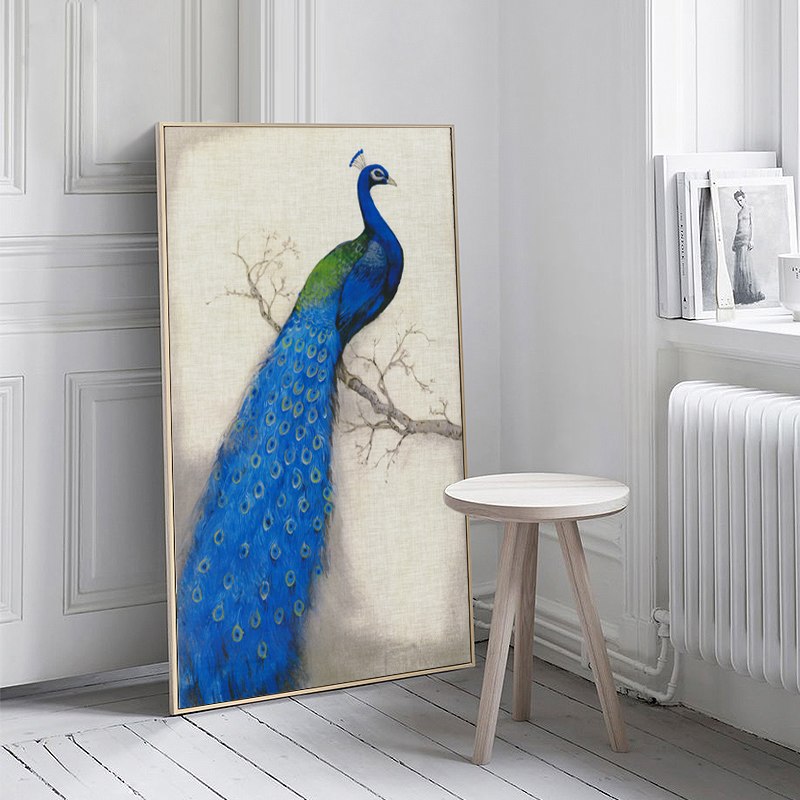 800x800 New Chinese Picture Animal Blue Peacock A4 Canvas Painting Art - Blue Peacock Painting