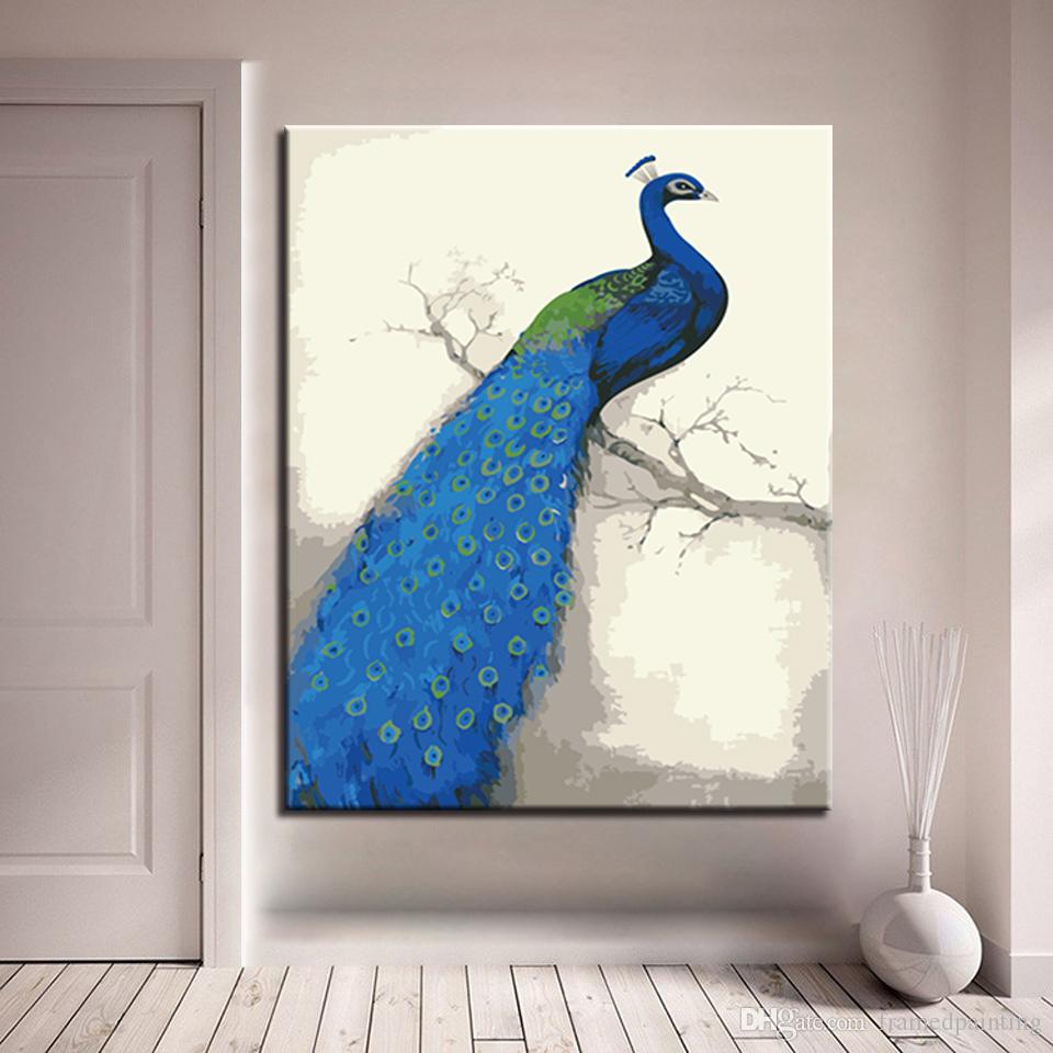 960x960 2018 Diy Painting By Numbers Kits Drawing Blue Peacock Oil Picture - Blue Peacock Painting