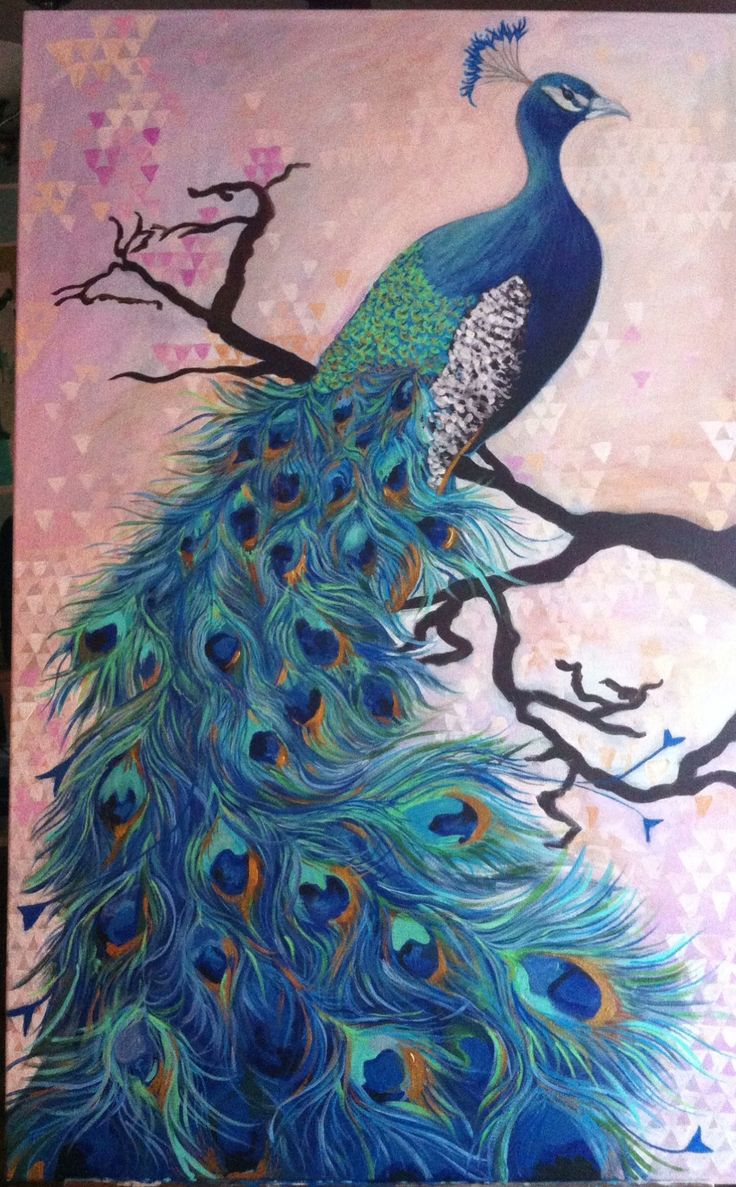 736x1187 Peacock On Canvas 6' Tall! Peacocks, Metallic And Canvases - Blue Peacock Painting