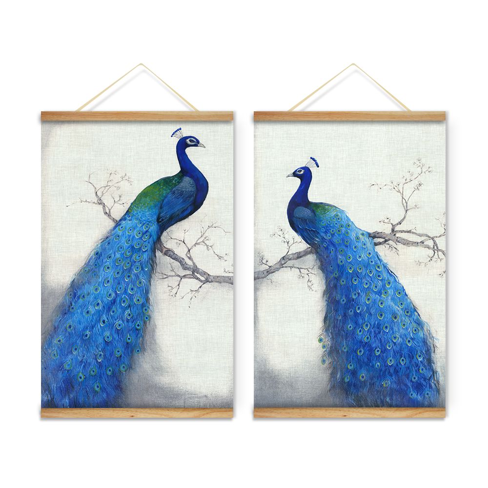 1000x1000 2pcsset Retro Blue Peacock Animals Decoration Wall Art Pictures - Blue Peacock Painting