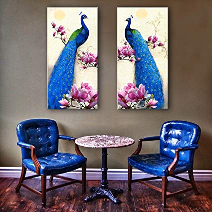 425x425 Stretched Canvas Art Blue Peacock Decoration Painting - Blue Peacock Painting
