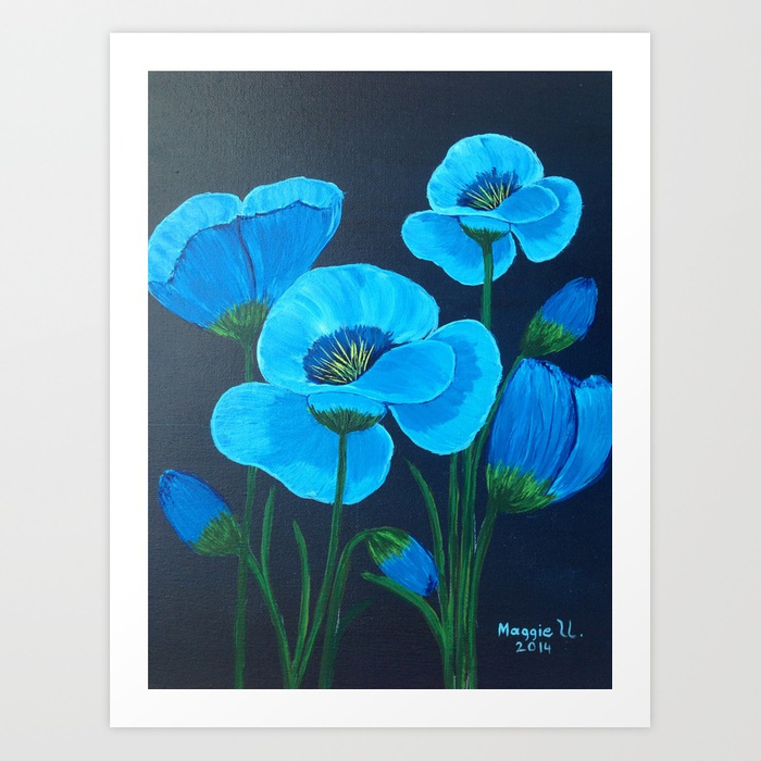 700x700 Blue Poppies Art Print By Maggs326 Society6 - Blue Poppies Painting