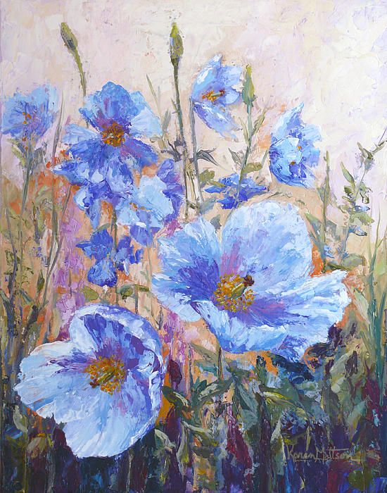 550x700 Himalayan Blue Poppies, Oil Painting By Karen Mattson Karen - Blue Poppies Painting