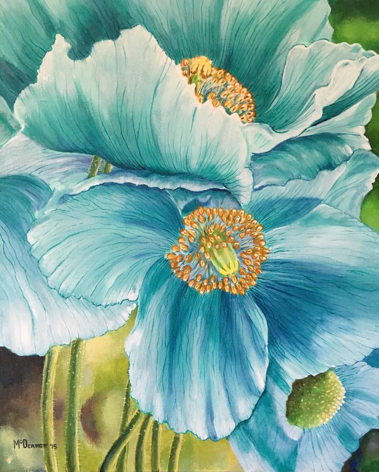 770x957 Saatchi Art Blue Poppies Painting By Kathy Mcdermott - Blue Poppies Painting