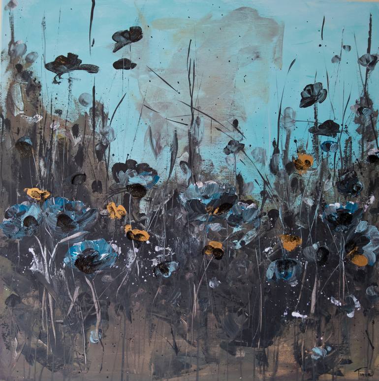 770x773 Saatchi Art Blue Poppies Painting By Timea Timi - Blue Poppies Painting