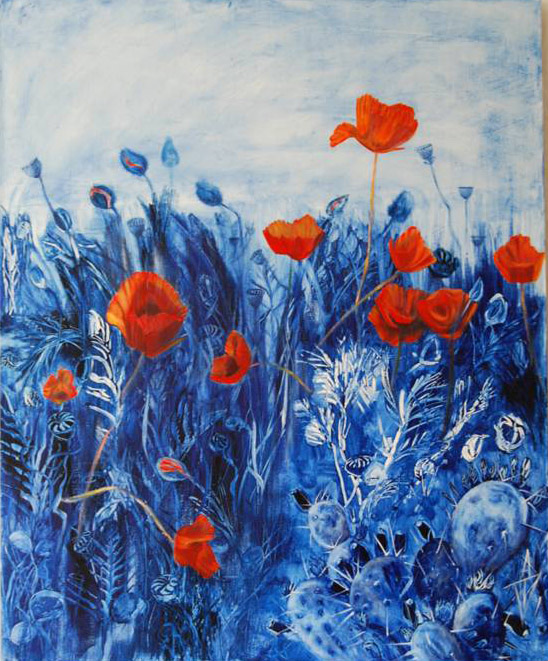 548x661 Tracy Verkerke - Blue Poppies Painting