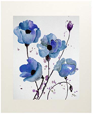 372x450 Blue Poppy Wall Art Decor Flower Watercolor Painting - Blue Poppies Painting