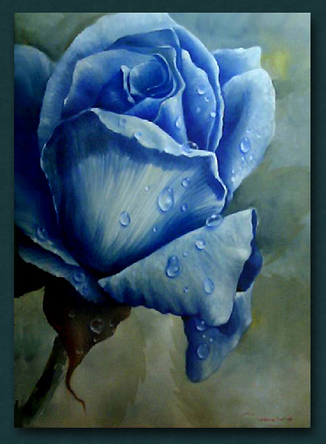 463x629 Blue Rose By Sasbrush - Blue Rose Painting