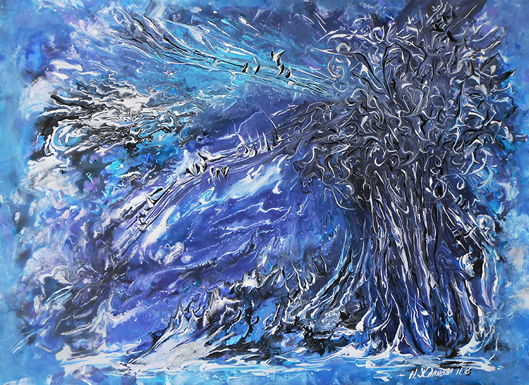 764x556 Blue Abstract Art Blue Abstract Print Abstract Winter Tree Art - Blue Tree Painting