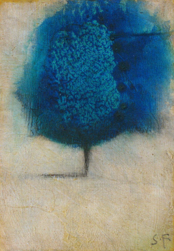 600x866 Little Blue Tree By Sethfitts - Blue Tree Painting