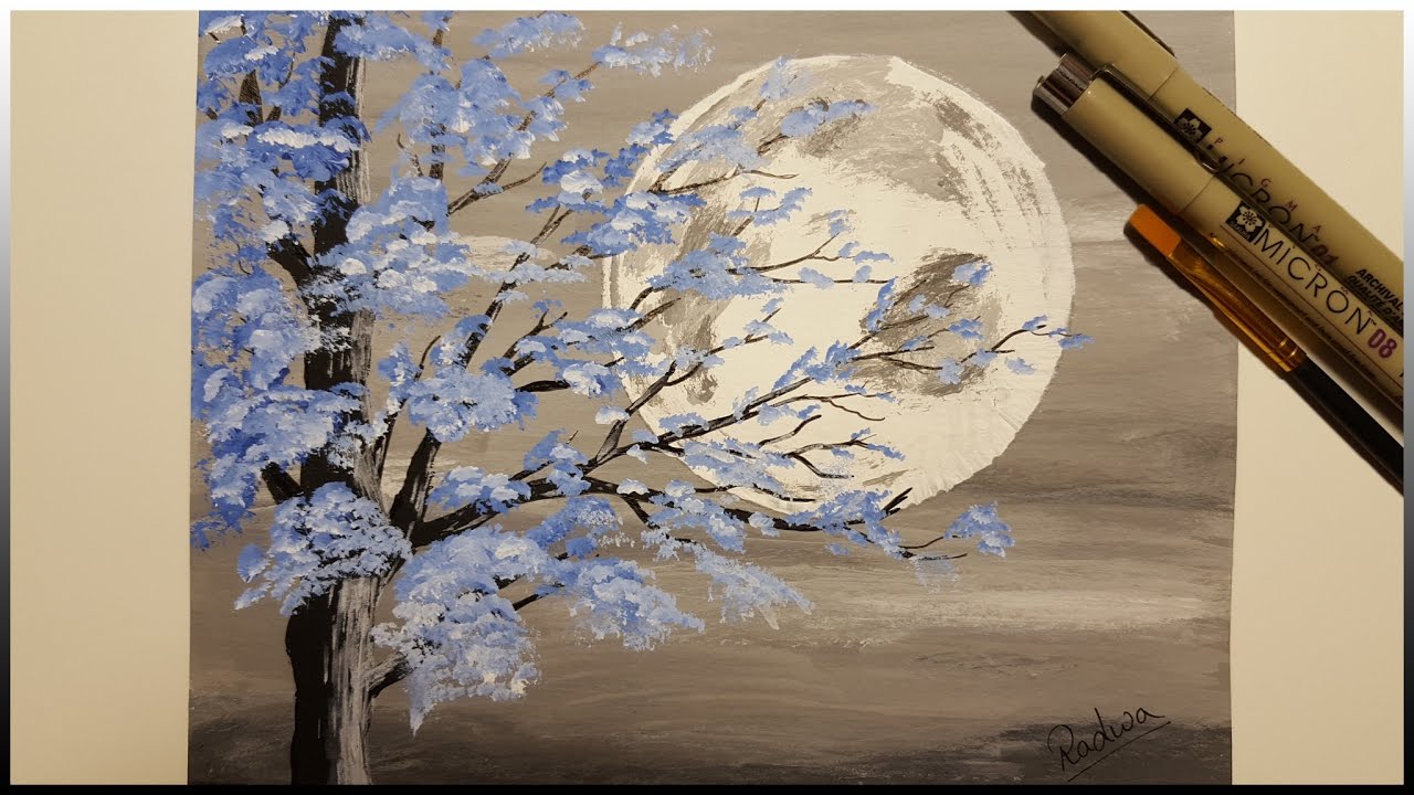 1280x720 Painting The Moon Blue Tree Timelapse - Blue Tree Painting