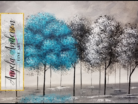 480x360 Pop Of Color Black And White Trees Part 2 Beginner Acrylic - Blue Tree Painting