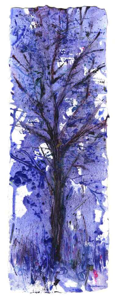 377x1000 Royal Blue Tree, Unframed Original Painting - Blue Tree Painting