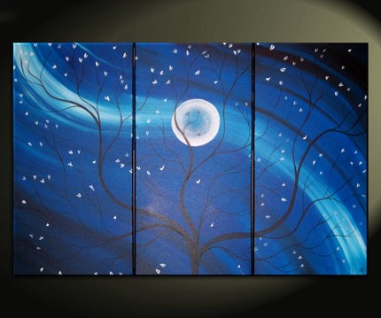 430x359 45x30 Custom Original Cherry Blossom Painting Blue Tree Branch Art - Blue Tree Painting