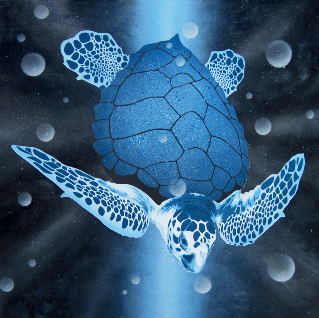 1024x1023 Cosmic Sea Turtle Painting Original Stencil Painting - Blue Turtle Painting