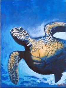 223x300 Original Painting Blue Turtle Acrylic On Canvas Board, 12x16 - Blue Turtle Painting