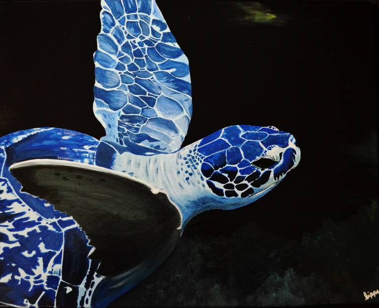 770x626 Saatchi Art Blue Turtle Painting By Hilary Pilzer - Blue Turtle Painting