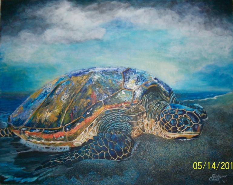 770x612 Saatchi Art Blue Turtle Painting By Necksonne Cadet - Blue Turtle Painting