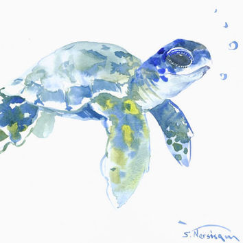 354x354 Sea Turtle Painting, 12 X 9 In, Sea From Originalonly On Etsy - Blue Turtle Painting