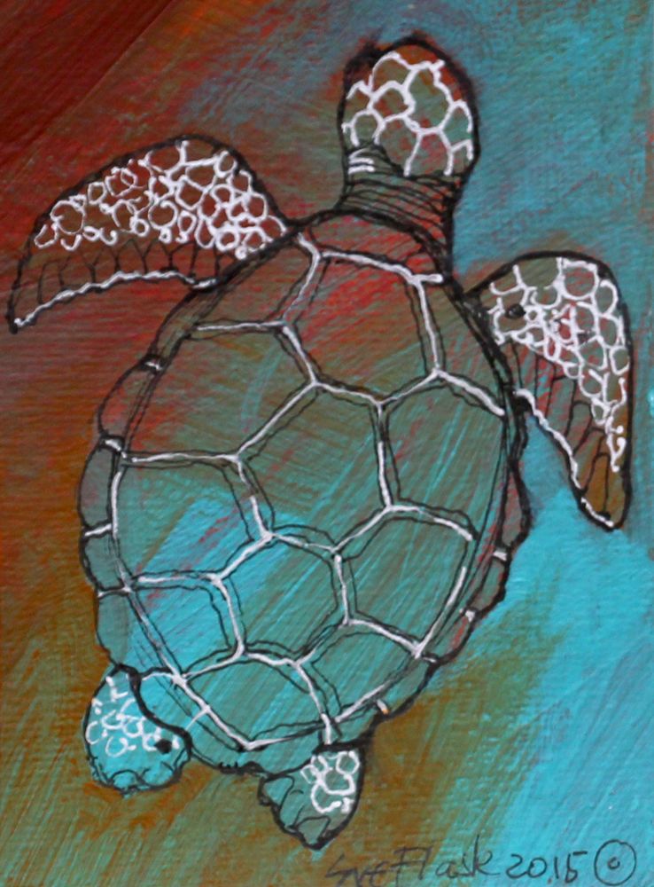 738x1000 Turtle - Blue Turtle Painting