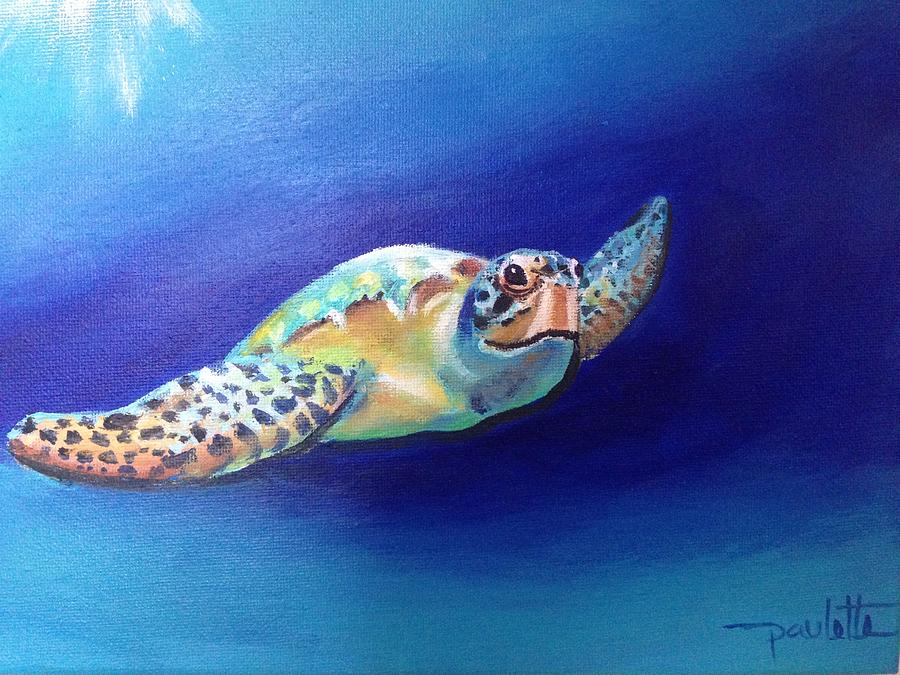 900x675 Blue Turtle Painting By Paulette Salo - Blue Turtle Painting
