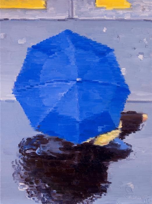 522x700 Original Art For Sale - Blue Umbrella Painting
