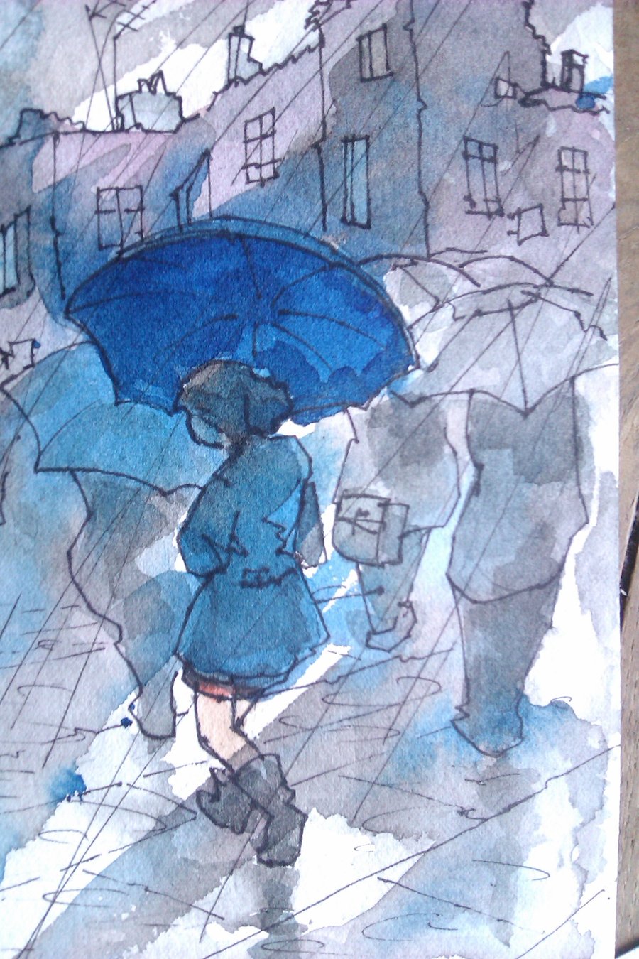 900x1350 Post Art Girl With Umbrella By Ardillas - Blue Umbrella Painting