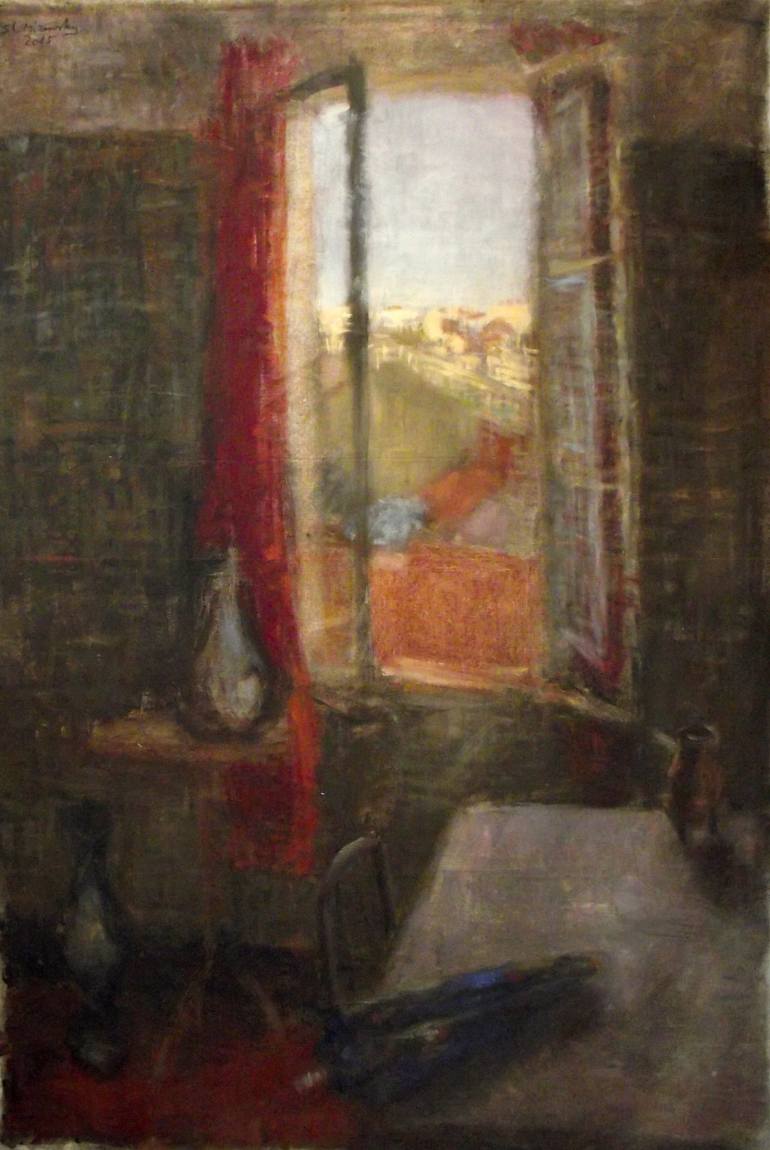 770x1150 Saatchi Art Windows Blue Umbrella Painting By Shaul Mirensky - Blue Umbrella Painting