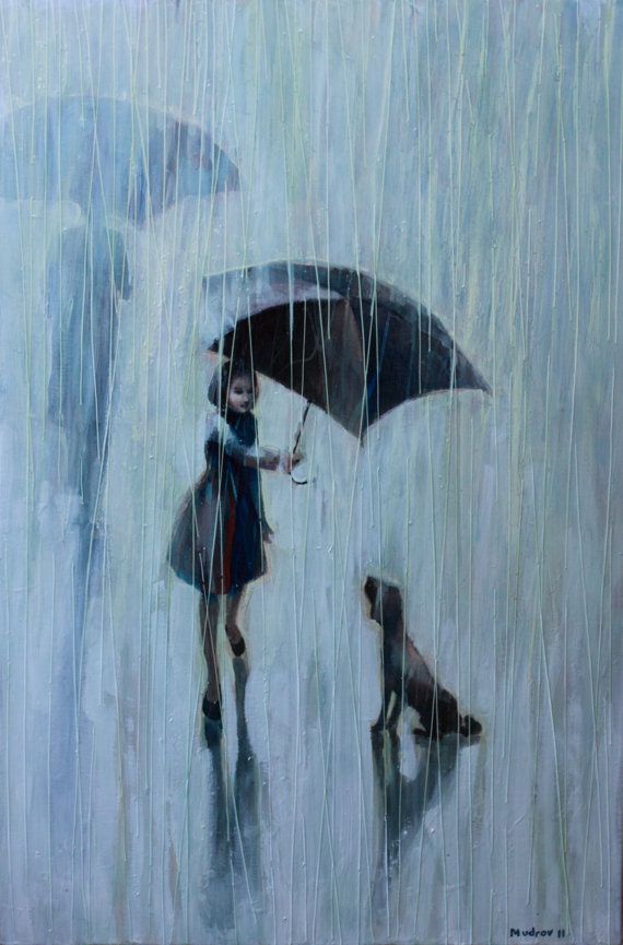 570x865 Umbrella For Two By Imudrov Art Paintings, Illustrations - Blue Umbrella Painting