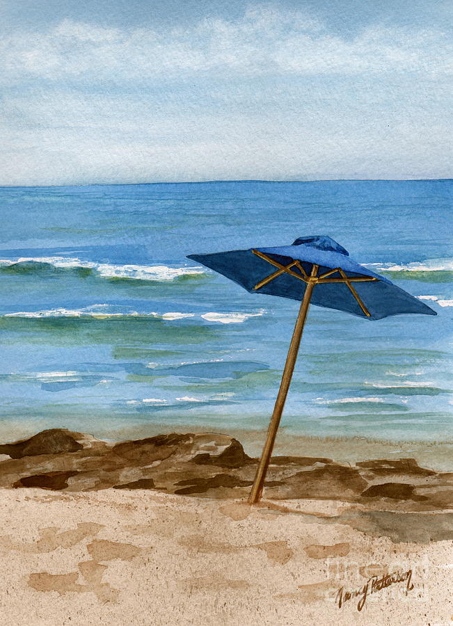 651x900 Blue Umbrella Painting By Nancy Patterson - Blue Umbrella Painting