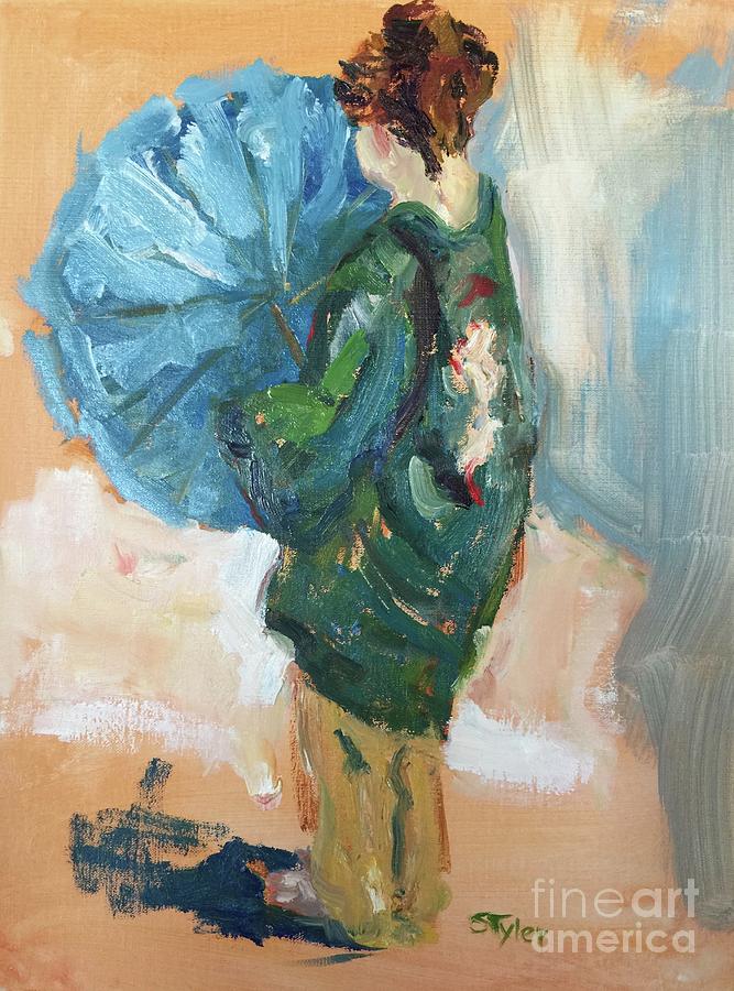 667x900 Blue Umbrella Painting By Susan Tyler - Blue Umbrella Painting