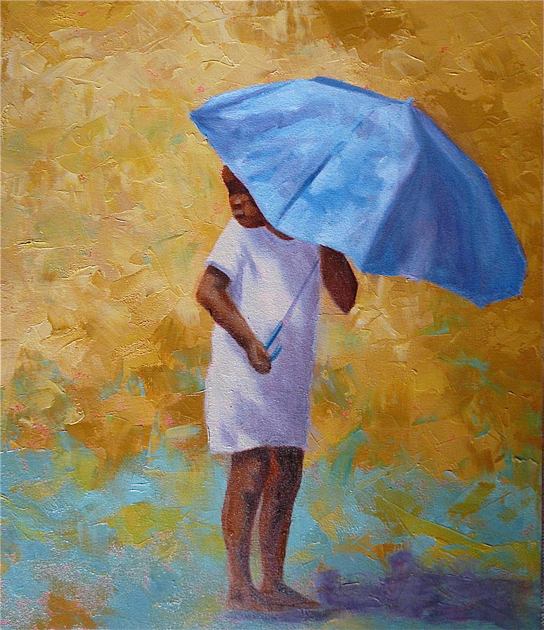 777x900 Blue Umbrella Painting By Yvonne Ankerman - Blue Umbrella Painting