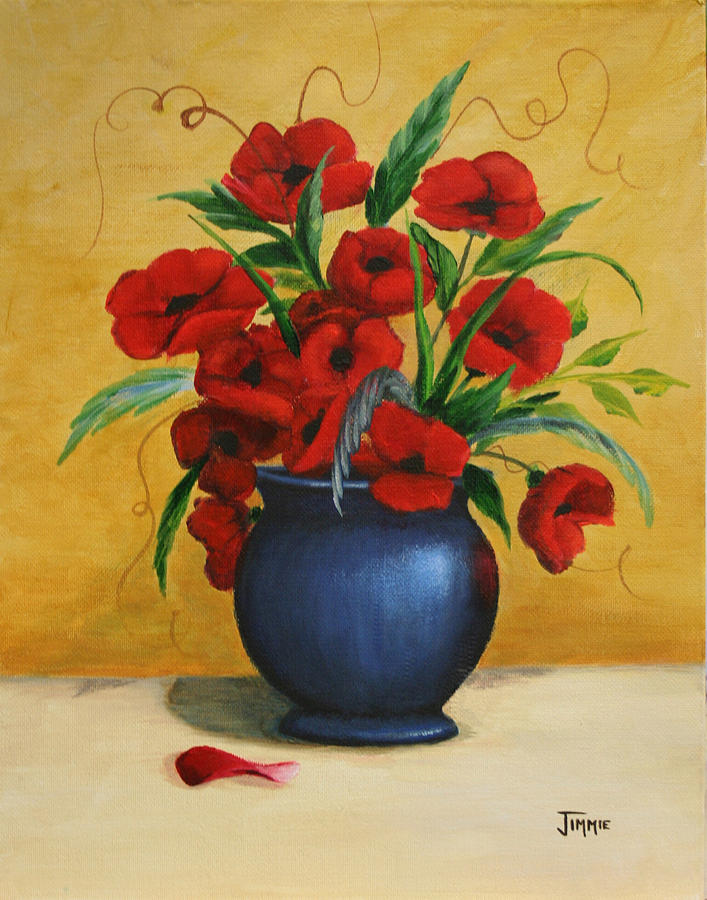 707x900 Poppies In Blue Vase Painting By Jimmie Bartlett - Blue Vase Painting