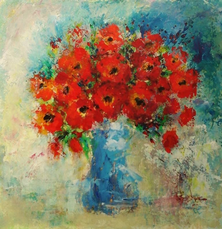 770x795 Saatchi Art Blue Vase With Flowers Painting By Elena Ivanova - Blue Vase Painting