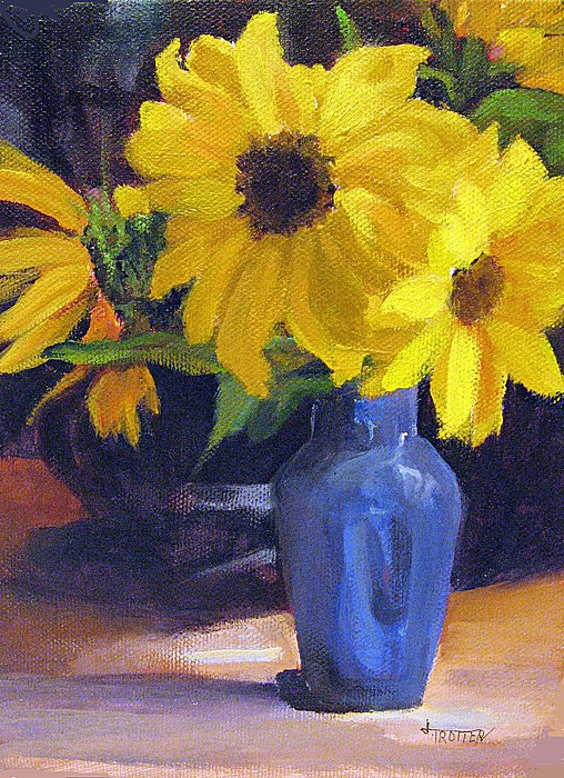 508x700 Sunflowers With Blue Vase Painting By Jimmie Trotter - Blue Vase Painting