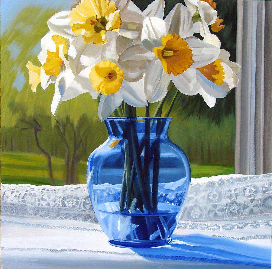 900x891 The Blue Vase Painting By Pj Cook - Blue Vase Painting
