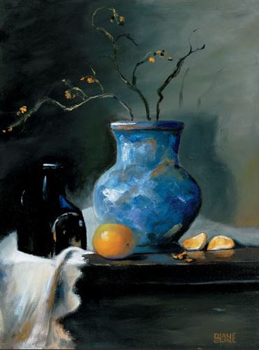 370x500 Blue Vase With Lemon Diane Stone Art - Blue Vase Painting