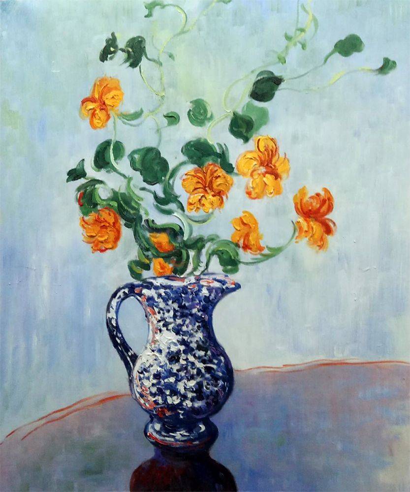 833x1000 Claude Monet, Nasturtiums In A Blue Vase - Blue Vase Painting
